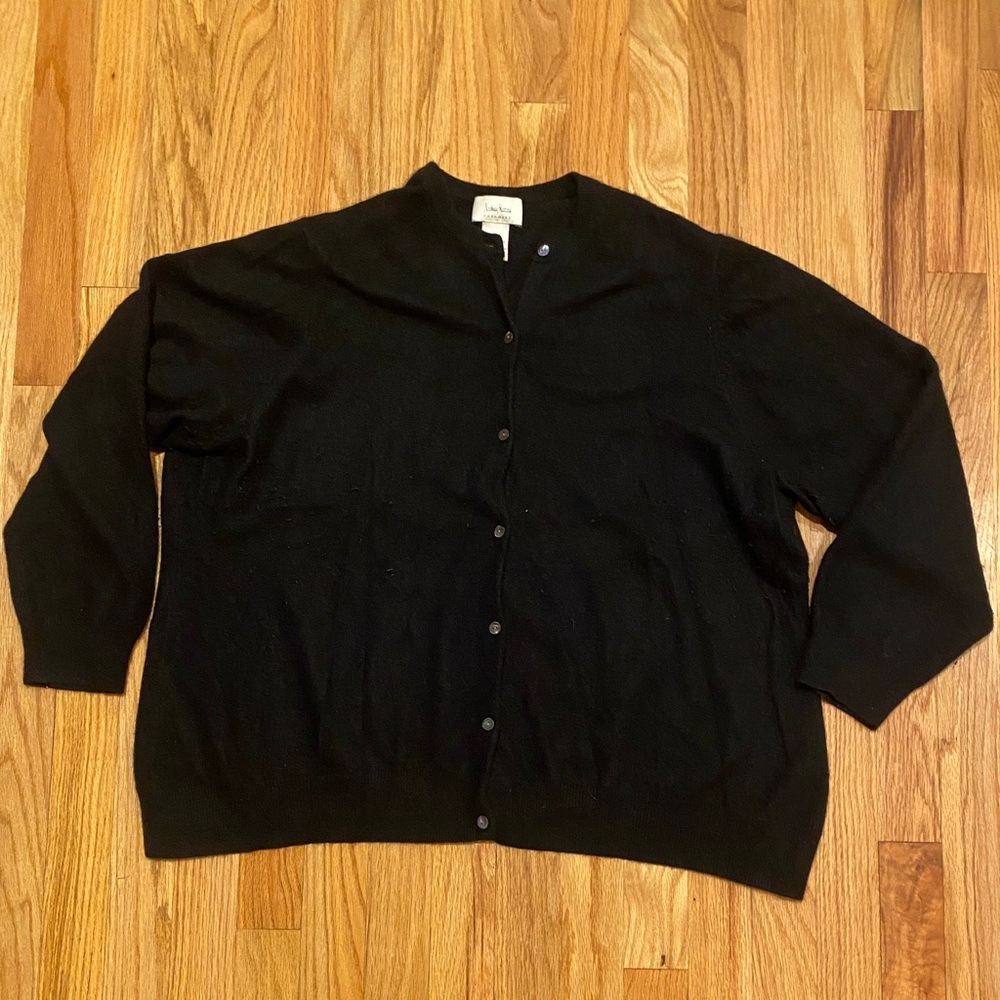 Neiman Marcus 3X Cashmere Black Cardigan Sweater